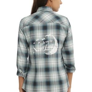 Disney Peter Pan Neverland Plaid Girls Woven Button-Up